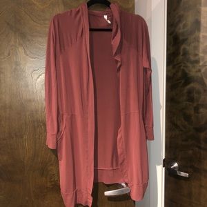 Rust-Colored Hooded Cardigan with Pockets